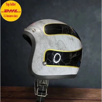 Casco de motocicleta de cara abierta personalizado Slimhead 500TX pátina línea gris dorado retro Foto 1 de 4