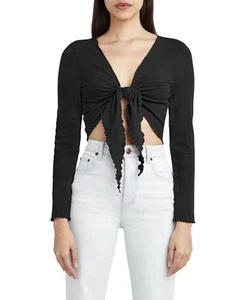 BCBGeneration Women's Knit Tie-Front Top in Black-Size XXS - Picture 1 of 5
