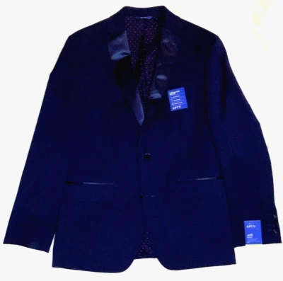 Apt 9 男式修身燕尾服西装夹克尺寸 40 R 新标签全新带标签缎面翻领/饰边蓝色 — 第 1/4 张图片