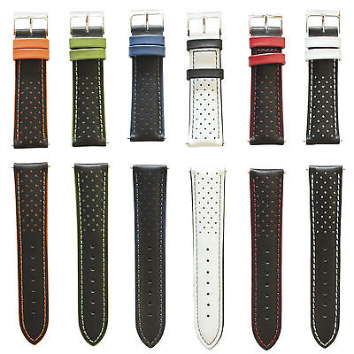 Racing Italian Leather Colour Contrast Perforated Sports Watch Strap 18,20,22mm • 13.14€