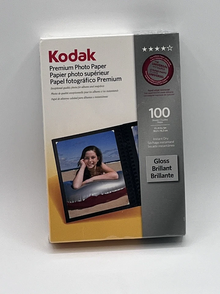 Kodak Premium Papel Fotográfico Brillo 4 x 6 100 Hojas Inyección de Tinta Universal NUEVO Foto 1 de 2