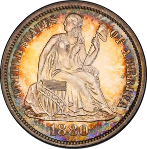 1880 Proof Seated Dime PCGS PR65 Superb Eye Appeal, Exquisite Toning, Gem Proof! - Picture 1 of 5