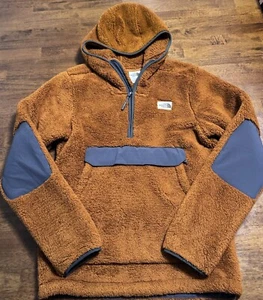 The North Face Mens Campshire Fleece Pullover Kangaroo Hoodie XS Timber Tan Navy - Picture 1 of 2