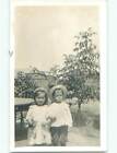 Pre-1930 rppc LITTLE BROTHER AND SISTER INTER-LOCK ARMS & PICK CHERRIES o2119