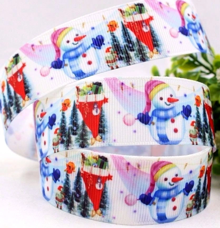 RUBAN GROS GRAIN IMPRIMÉ ** 22 mm ** Bonhomme neige Sapin Noël - vendu au mètre