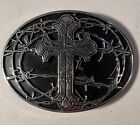 Cross Thorns Belt Buckle Religious Christian Vintage Chrome 3.5” x 2.5”