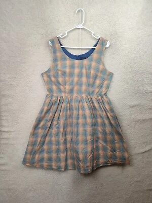 Vestido para mujer Modcloth extra grande azul a cuadros mezcla de algodón sin mangas ajuste acampanado Foto 1 de 4