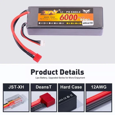 1PC 7.4V 50C 6000mAh 2S LiPo Battery Deans Hardcase for RC Car Truck Truggy USA - Image 1 of 4