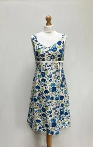 LK Bennett Dress Size UK 12 Blue Floral 100% Cotton Tie Waist Pretty Cottage - Picture 1 of 7