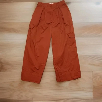 Pantalones cargo Tibi Resort sarga de algodón holgados pierna ancha recortada terracota talla 4 Foto 1 de 4