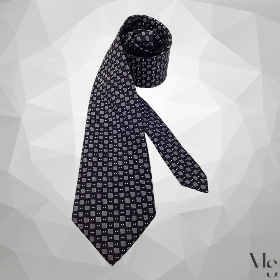 Corbata de seda geométrica Z ZEGNA X-Long negra y gris hecha en Italia 62”-3,4” EXCELENTE ESTADO Foto 1 de 4