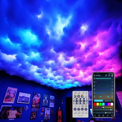 NEISOUF USB 3D Cotton Thundercloud LED Light, DIY RGB+IC Chasing Ceiling Cloud Lights...