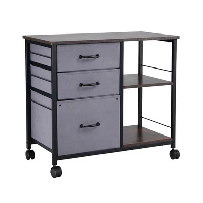 Mobile Metal File Cabinet with 3 Fabric Drawers and 2 Open Shelves Brown - image 1 of 4