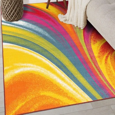 Rugshop Modern Contemporary Waves Non-Slip (Non-Skid) Area Rug 3'3" x 5' Multi - Image 1 of 4