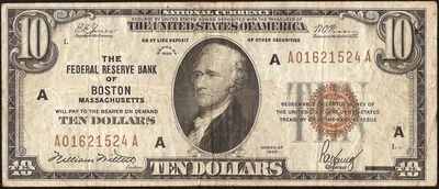 1929 $10 DOLLAR BILL BROWN SEAL BANK NOTE OLD PAPER MONEY NATIONAL CURRENCY - Image 1 of 2