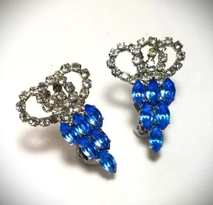 Pendientes Escalador Estrás Cristal Marquesa Azul Clip Espalda De Colección  - Imagen 1 de 7