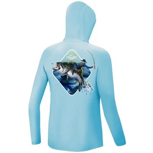 Boys Fishing Shirt Youth Hoodie UPF 50+ Sun Protection Long Sleeve Ice Blue/C... - Picture 1 of 6