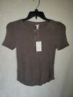 A New Day Women's Taupe Solid T Shirt With Buttons XS (YY)