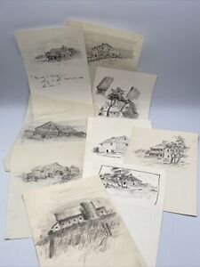 Paper Americana Rustic Cabin Charcoal Pencil 10 Sketches Collection C. Stuart 