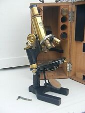 ANTIQUE CARL ZEISS JENA MICROSCOPE BRASS AND CASE