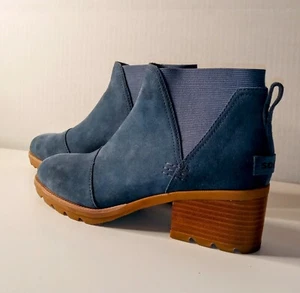 Sorel Cate Chelsea Heeled Pull On Ankle Blue Suede Waterproof Boots Women's 7.5 - Picture 1 of 12