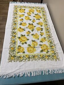 NOS vtg cannon bath towel cotton blend yellow roses floral rectangle boho