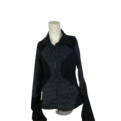 Chaqueta Zella Negra Blanca a Rayas Cremallera Pista Atlética Malla Inserciones Agujeros para los Pulgares S Foto 1 de 4