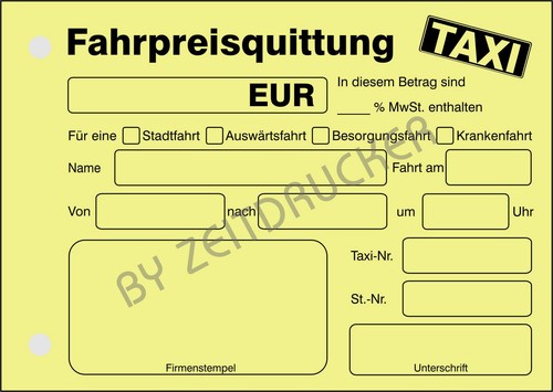 Druckerei Scharlau 1x Block Taxiquittung - Taxi-Fahrpreisquittung Als