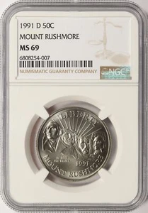 1991-D 50c Mount Rushmore Commemorative Half Dollar NGC MS69 - Picture 1 of 2