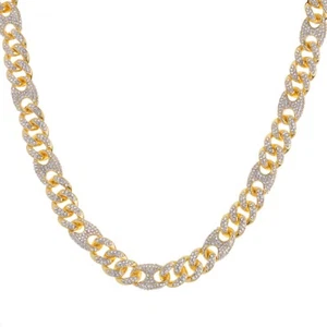 Mens 13mm Gold Plated Iced Out CZ Figaro Gucci Chain 18 20 24 inch Hip Hop Bling - Picture 1 of 6