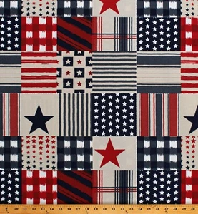 Indoor/Outdoor Patriotic Squares Stars & Stripes Poly Blend Fabric BTY D795.41 - Picture 1 of 1