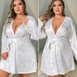 Women's Plus Size Satin Robe Long Silky Bathrobes Bridesmaid Party Dressing Gown - Picture 1 of 15