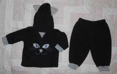 KIDGETS Unisex TALLA 0-6 M Negro/Gris Halloween 2 piezas Conjunto Orejas y EMB Cara de Gato Foto 1 de 4