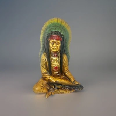 Byron Molds Nativo Americano Indio Jefe Estatua de Cerámica con Pipa de la Paz 1974 Foto 1 de 4