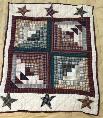 Patch Magic Vintage Plaid Star Quilt Cotton King Size + 2 Standard Shams *Flaw - Image 1 of 4