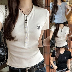 Womens Comfortable Half Breasted T Shirt in Solid Color Options Available - Picture 1 of 22