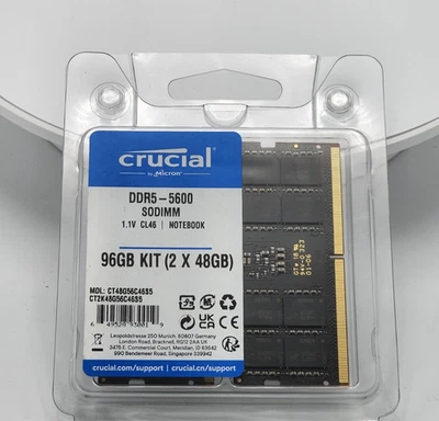 Micron  Crucial 96GB Kit (2 x 48GB) DDR5 SODIMM SDRAM Memory Module 5600MHz - Image 1 of 2
