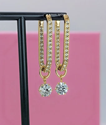 全新 100% SWAROVSKI Gold Pave Crystals Contella 耳环 5728587 — 第 1/4 张图片