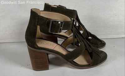 Sandalias Sole Society de cuero verde con borlas de tacón bloque con tiras para mujer talla 7,5 Foto 1 de 4