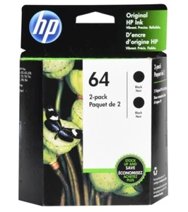 HP 64 czarny wkład atramentowy podwójny pakiet 3YP22AN 2 x N9J90AN Exp 2026 + OEM uszczelnione pudełko - Zdjęcie 1 z 15