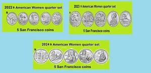2022, 2023, 2024 S American Women Cuarto 5 Juegos de Monedas - UNC - 15 monedas en total - Imagen 1 de 1