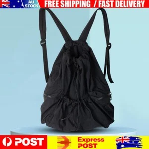 Women Backpack Drawstring Fashion Travel Nylon Backpack Outdoor Sports (Black) - Picture 1 of 7