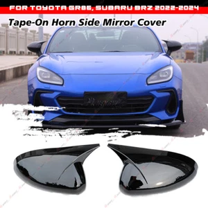 FOR 2022-24 SUBARU BRZ TOYOTA GR 86 GLOSS BLACK SIDE MIRROR COVER CAPS TAPE-ON - Picture 1 of 5
