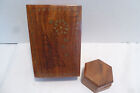 Two Wooden Hand Carved in India Trinket Jewelry Treasure Hinged Boxes Bronze 