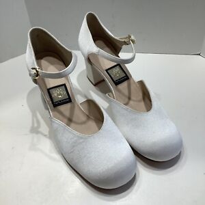 Nina Satin weiß D'Orsay Blockabsatz Damen Größe 9M besondere Anlässe Schuhe, neu