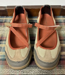 Lands End Tan/Orange Mary Jane Outdoor Hiking Walking Shoes 400754 Women US 8B - Picture 1 of 11