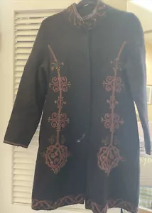 66. Peruvian Connection MP Black Jacket Sweater Coat Alpaca Wool Embroidered - Picture 1 of 7