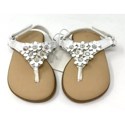 Wonderkids Baby 3D Floral Faux Rhinestone Sandals Adjustable Strap White Size 3 - Image 1 of 4