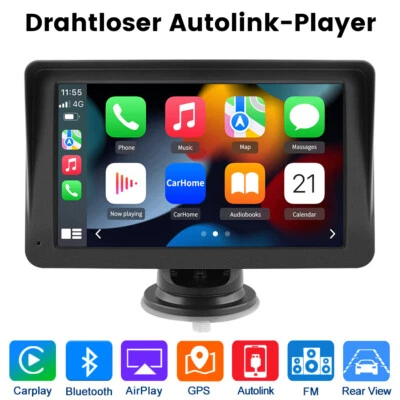 Kabelloses Apple CarPlay Android Auto 7" Tragbar Touchscreen Autoradio BT 5.0 FM - Bild 1 von 4