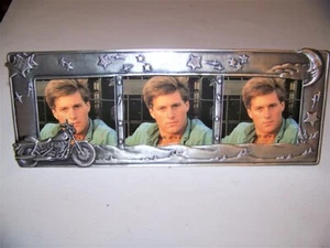Pewter Triple Picture Frame Motorcycle Motif (3 x 3 in. Photos) - Picture 1 of 2